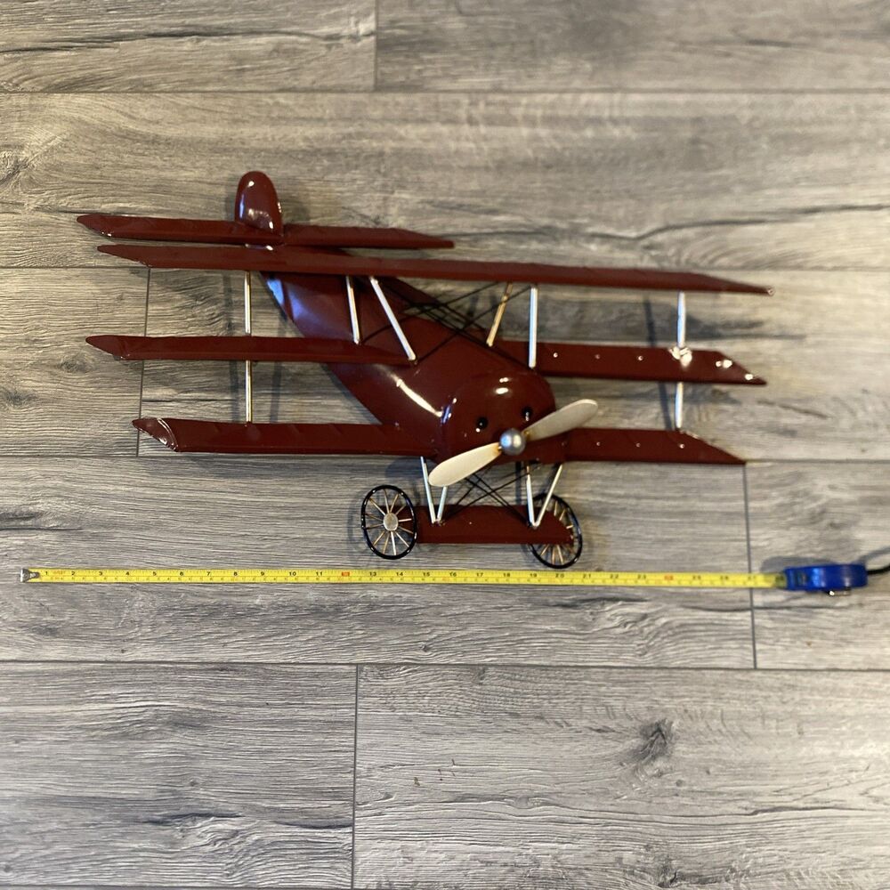 Airplane Red Wall Decor Vintage Style DR1  Metal Tin 27” X 16”